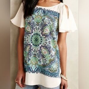 Maeve Anthropologie Womens Boho Silk Tunic Top Medium Bell Sleeve Hippy Festival